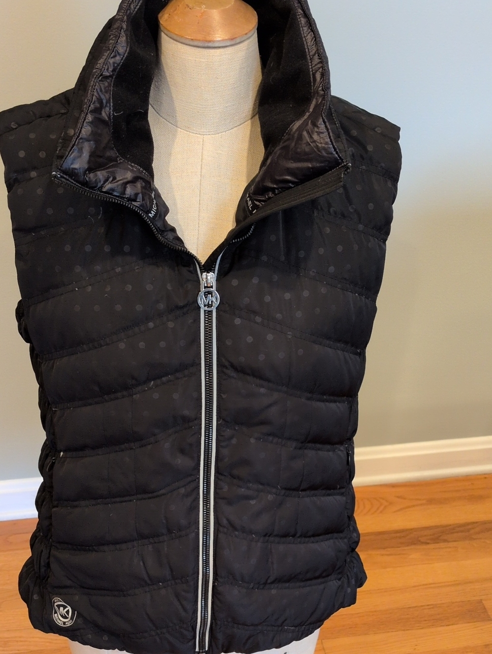 MICHAEL Michael Kors Black Polka Dot Down Puffer Vest Large
